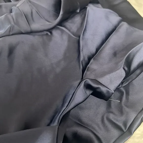 Amsale NAVY One Shoulder Fluid Satin Cocktail Midi Dress, NWT, Size 4 - Picture 11 of 13